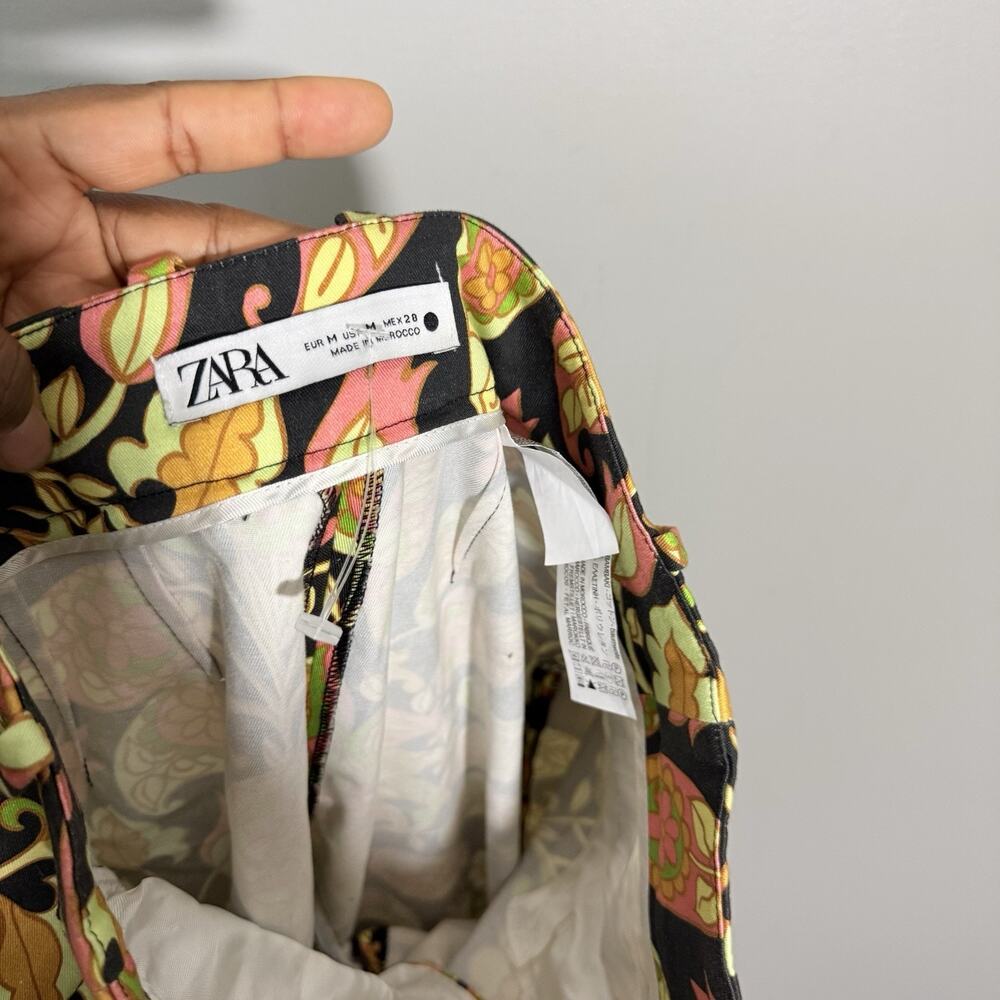 ZARA Bold Print Floral Flare Pants Retro 70s Style Hippie Boho Fun Print M NEW - Picture 5 of 6